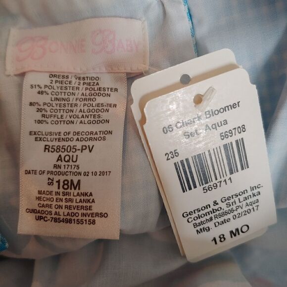 NWT Aqua blue gingham sundress w/ eyelet flounce & embroidered flowers 18m - Picture 7 of 9